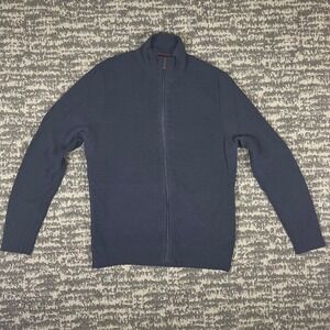 Perry Ellis Mens Navy Blue Ribbed Full Zip Mock Neck Sweater Large Dark Academia